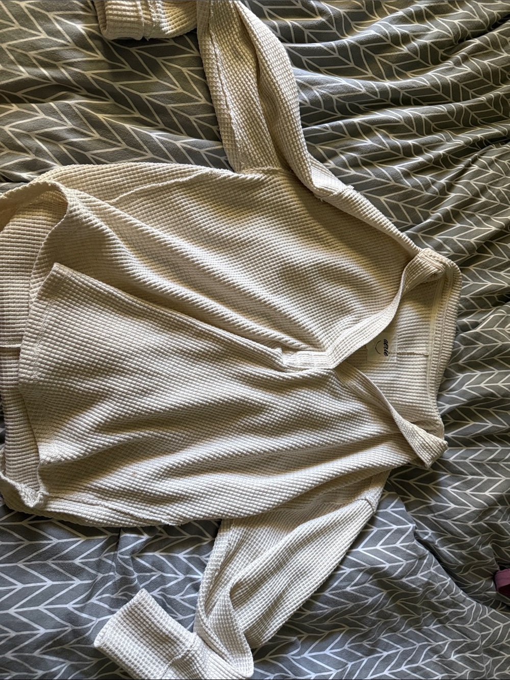 aerie Cream Waffle-Knit V-Neck Sweater